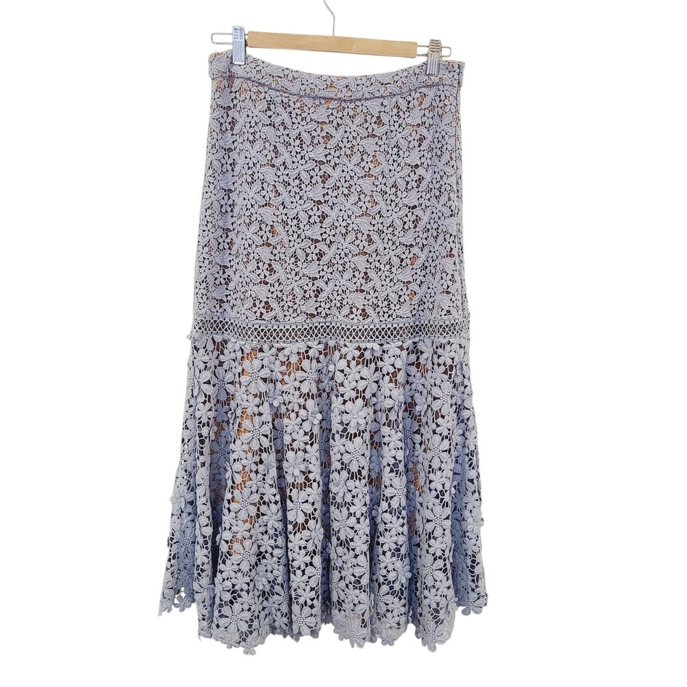 Michael Kors Periwinkle Blue Floral  Lace Midi Skirt Size 4 Mermaid Hem